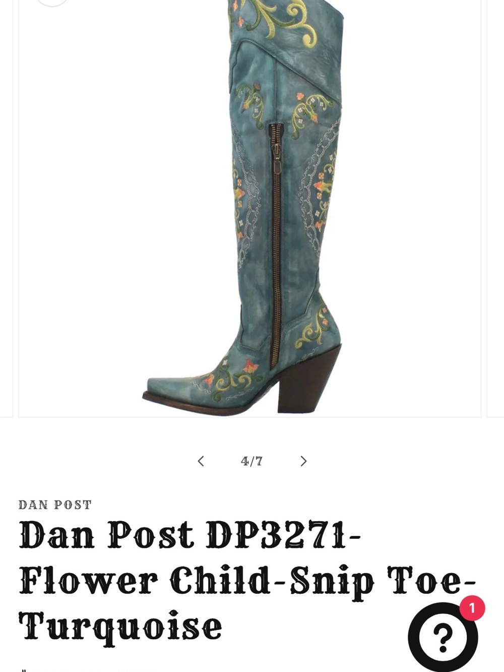 Dan Post Flower Child Leather Boots - Turquoise (NEW - Floor Model) - Picture 10 of 13